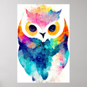 Poster Oiseau Hibou Nature sauvage Animal Couleur peintur
