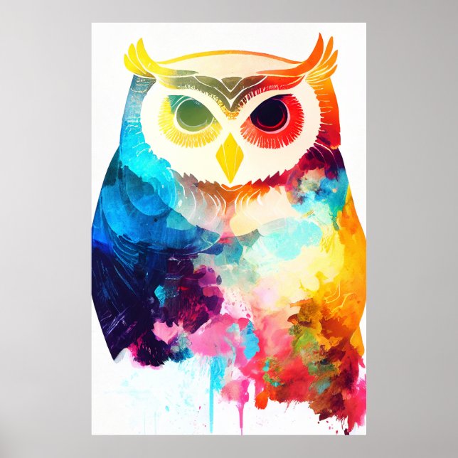 Poster Oiseau Hibou Nature sauvage Animal Couleur peintur (Devant)