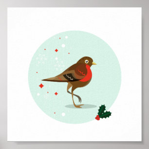 Poster Oiseau illustré en hiver