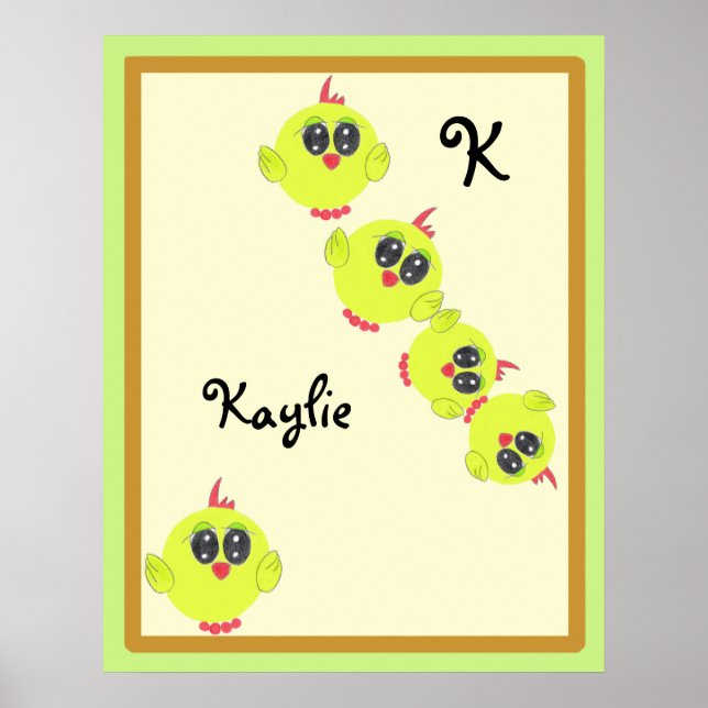Poster Oiseau jaune vert bébé (Devant)