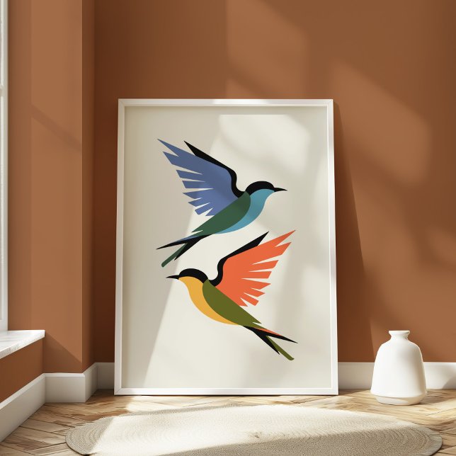 Poster Oiseau minimaliste coloré aux hirondelles géométri (Créateur téléchargé)