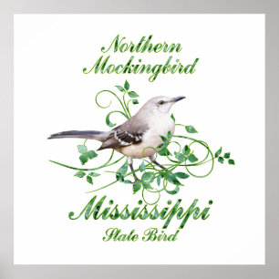 Poster Oiseau Mockingbird Mississippi State Bird