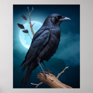 Poster Oiseau Nature Lune Corvid Crows