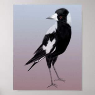 Poster Oiseau noir blanc d'art magie