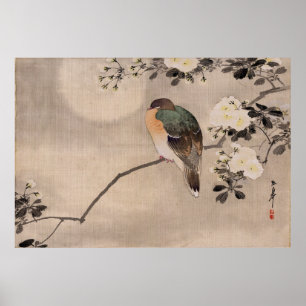Poster Oiseau perché sur une branche d'un arbre en fleurs