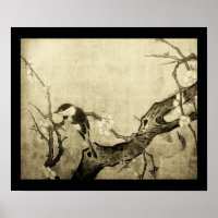 OISEAU PRINTANIER ET ARBRE FLEURI Brun Sépia