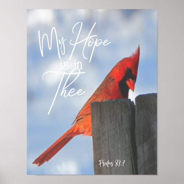 Poster Oiseau rouge avec Psaumes Hope Bible Verse (Devant)