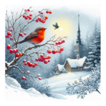 Oiseau rouge et paysage hivernal 4