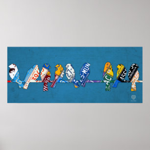 Poster Oiseau sur un art de plaque minéralogique de fil