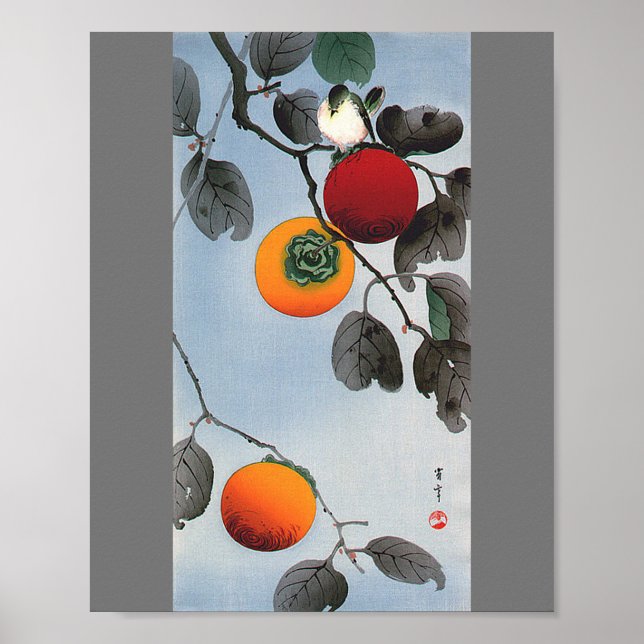 Poster Oiseau sur un Persimmon Tree, Watanabe Seitei (Devant)