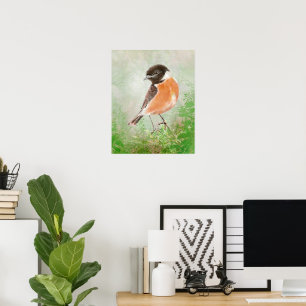 Poster Oiseau Tarier des pierres Aquarelle Art de la nat