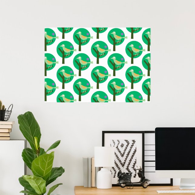 Poster Oiseau vert et arbre Motif Nature inspirée (Créateur téléchargé)