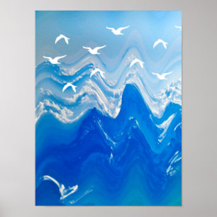 Poster Oiseaux au-dessus des vagues de la mer