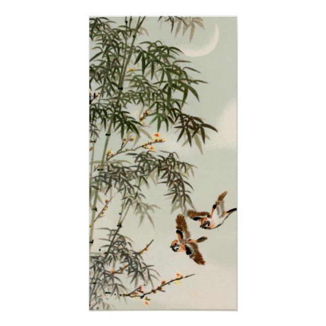 Poster Oiseaux Bambou Asiatique Japonais Vintage (Devant)