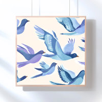 Oiseaux bleus en vol | Aquarelle moderne
