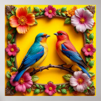 Oiseaux chanteurs vibrants entourés d'un cadre flo