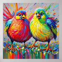Oiseaux coloré art abstrait gras géant mignon drôl