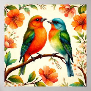 Poster Oiseaux Colorés Épanouissent l'Art pour une Décora
