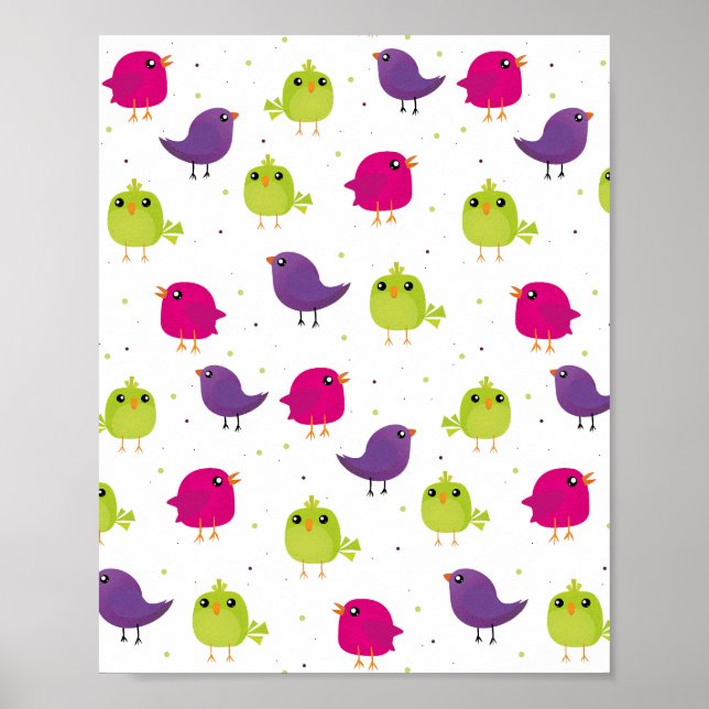 Poster Oiseaux colorés mignons   (Devant)