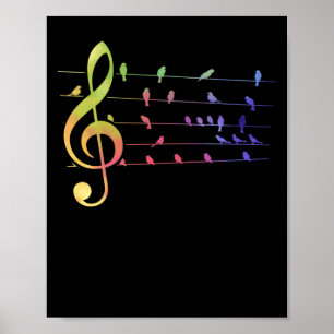 Poster Oiseaux colorés Notes musicales Professeur de musi