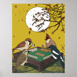Poster Oiseaux de Mahjong jouant au jeu 
