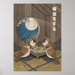 Poster Oiseaux de Mahjong jouant au jeu 