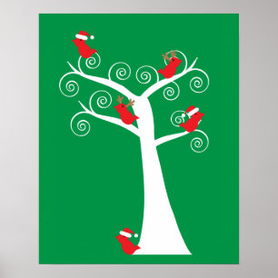 Poster Oiseaux de Noël dans un arbre