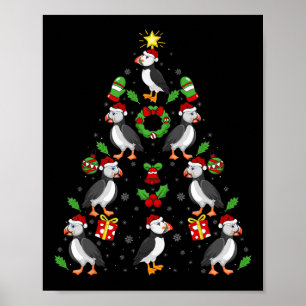 Poster Oiseaux de Puffin Xmas Éclairage Arbre de Puffin N