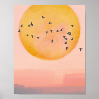 Poster Oiseaux du coucher de soleil