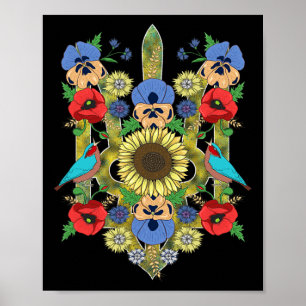 Poster Oiseaux d'Ukraine Tournesol Trysub Vintage Ukraini