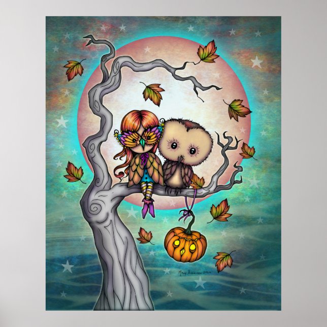 Poster Oiseaux d'une fille mignonne en plumes en Masque e (Devant)