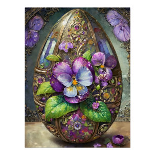 Poster Oiseaux en fleurs Pied violets Fleur sauvage Oeuf 