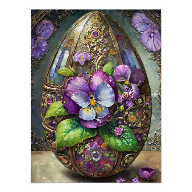 Poster Oiseaux en fleurs Pied violets Fleur sauvage Oeuf  (Devant)