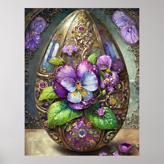 Poster Oiseaux en fleurs Pied violets Fleur sauvage Oeuf  (Devant)
