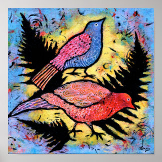 Poster Oiseaux entourés de ciel bleu