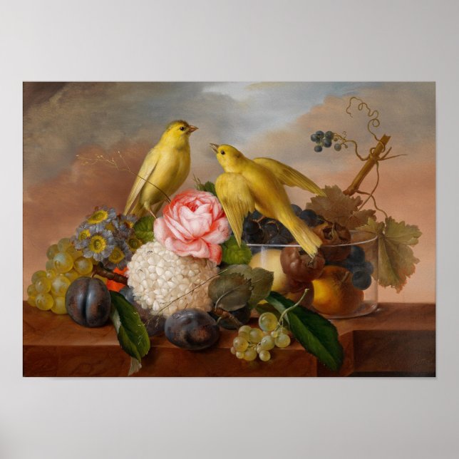 Poster Oiseaux et fleurs (Devant)
