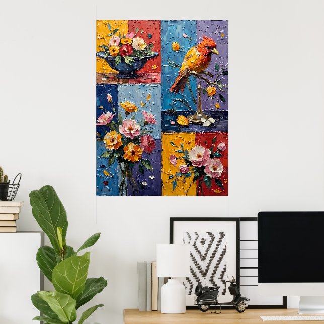 Poster Oiseaux et fleurs (Bureau à domicile)