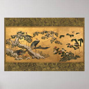 Poster Oiseaux et fleurs des Quatre Saisons