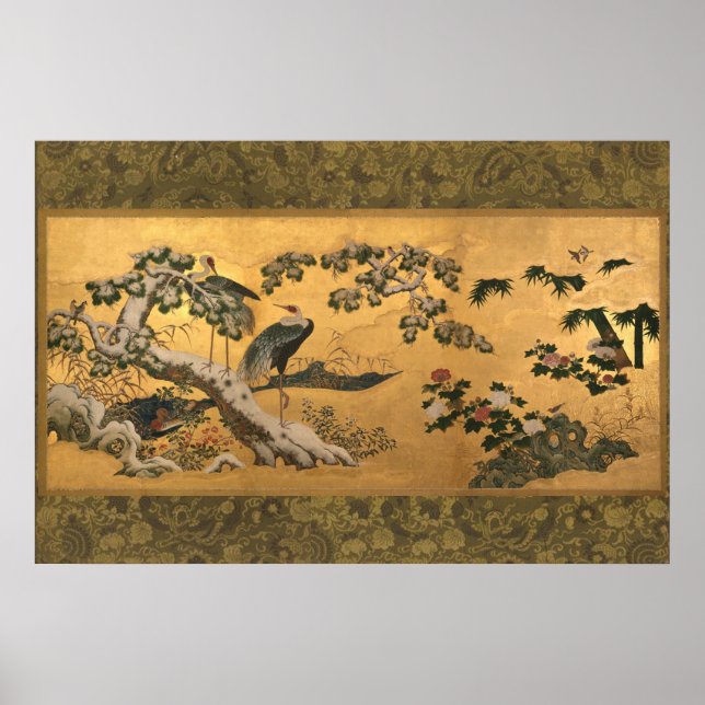 Poster Oiseaux et fleurs des Quatre Saisons (Devant)