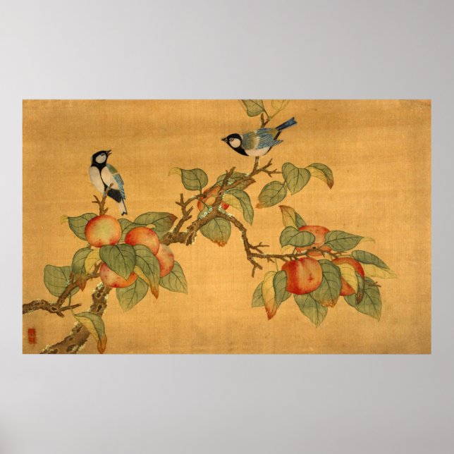 Poster Oiseaux Et Fruits Chinois Orientaux (Devant)