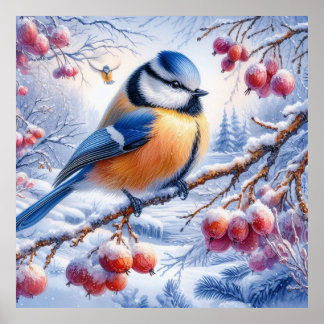 Poster Oiseaux et paysage hivernal 15
