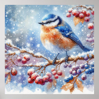 Poster Oiseaux et paysage hivernal 23
