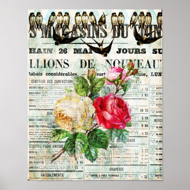Poster Oiseaux et Roses (Devant)