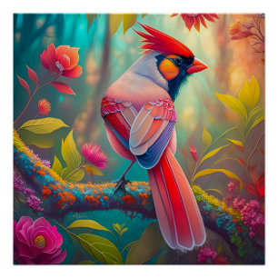 Poster Oiseaux Fantastiques Cardinal Mâle