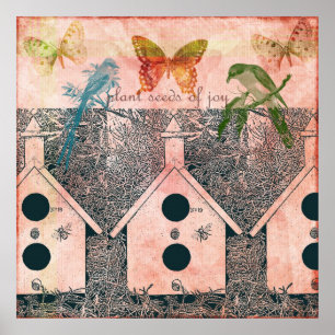 Poster Oiseaux inspirés avec des maisons d'oiseaux