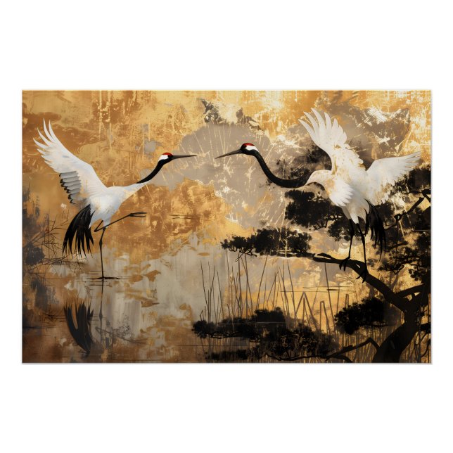 Poster Oiseaux japonais de grues (Devant)
