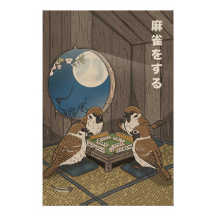 Poster Oiseaux jouant au Mahjong 