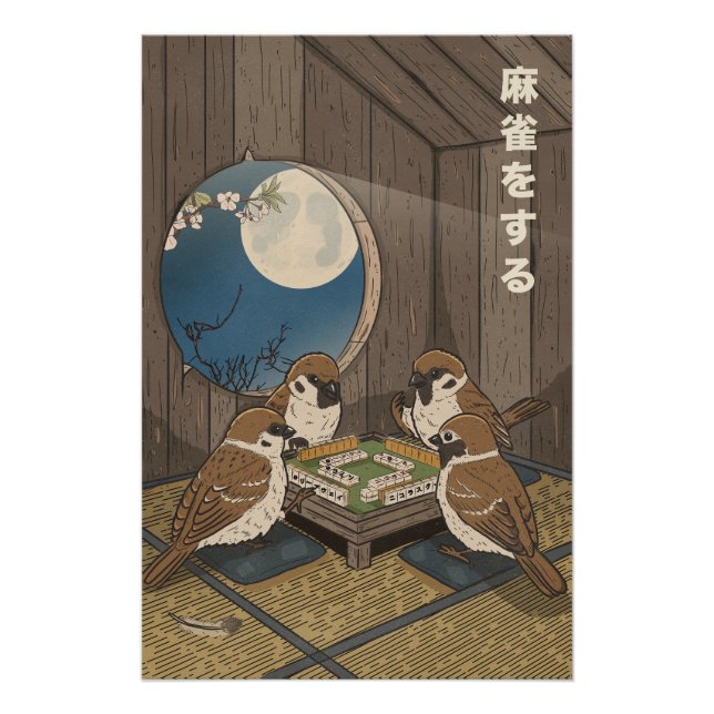 Poster Oiseaux jouant au Mahjong  (Devant)