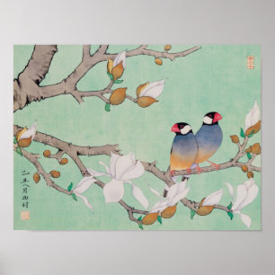 Poster Oiseaux jumeaux dans l'affiche de branches