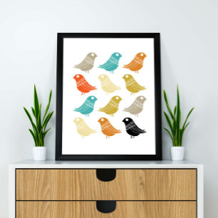 Poster Oiseaux Moderne Couleurs Rétro du Milieu du Siècle
